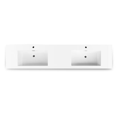 Vinnova Ablitas 84" Rectangular White Composite Granite Stone Console Bathroom Vanity Sink