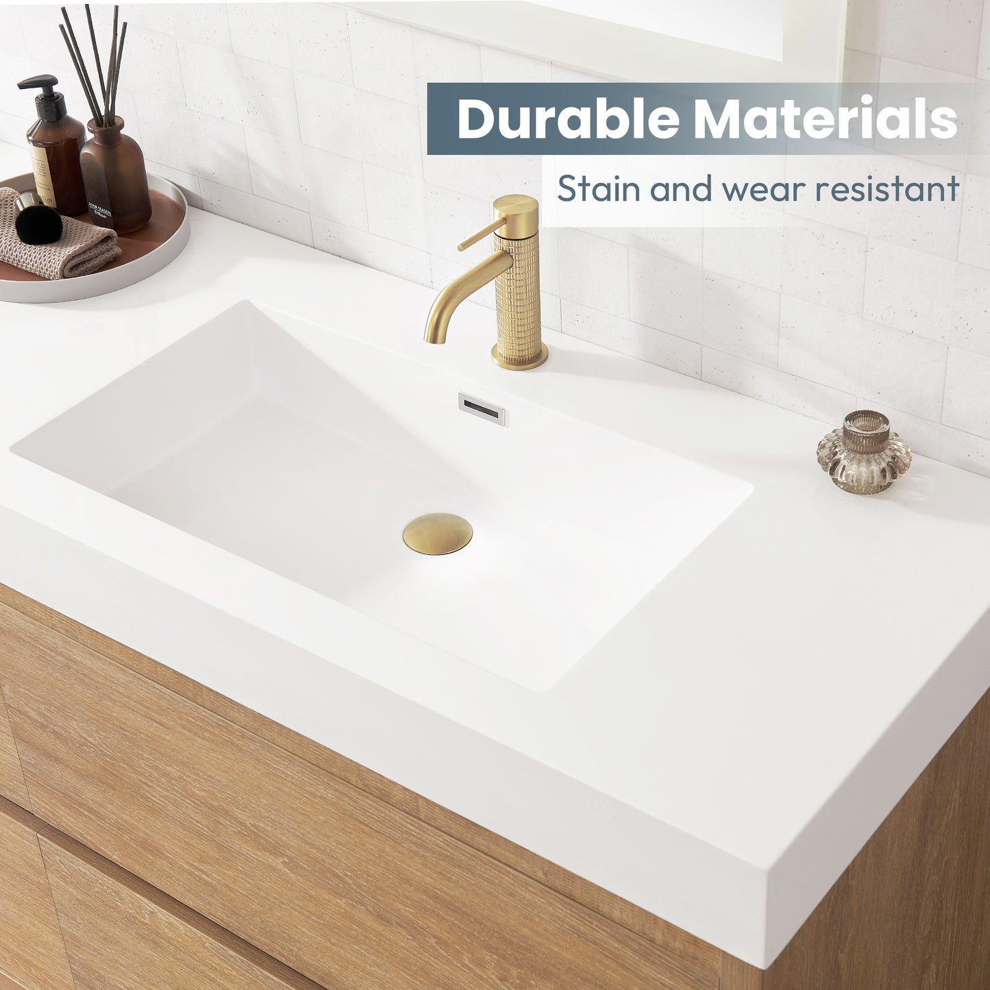 Vinnova Ablitas 84" Rectangular White Composite Granite Stone Console Bathroom Vanity Sink