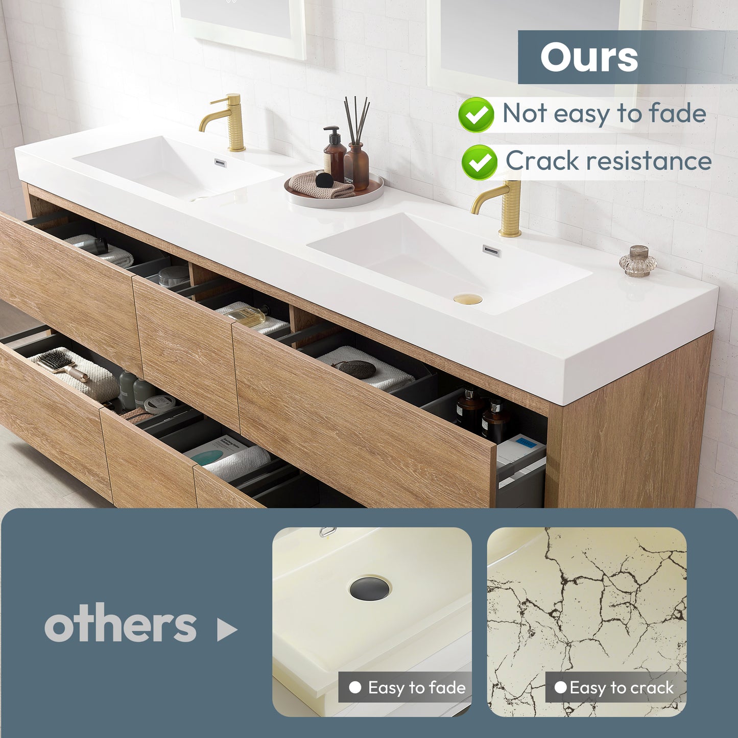 Vinnova Ablitas 84" Rectangular White Composite Granite Stone Console Bathroom Vanity Sink