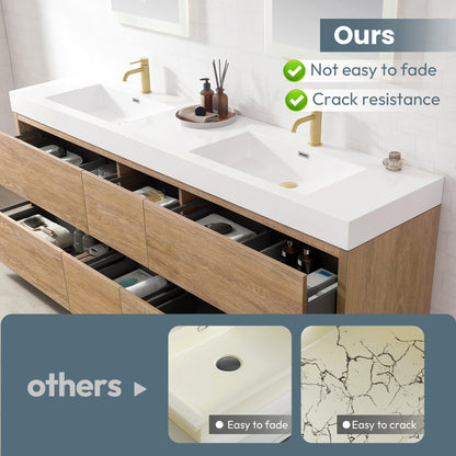 Vinnova Ablitas 84" Rectangular White Composite Granite Stone Console Bathroom Vanity Sink