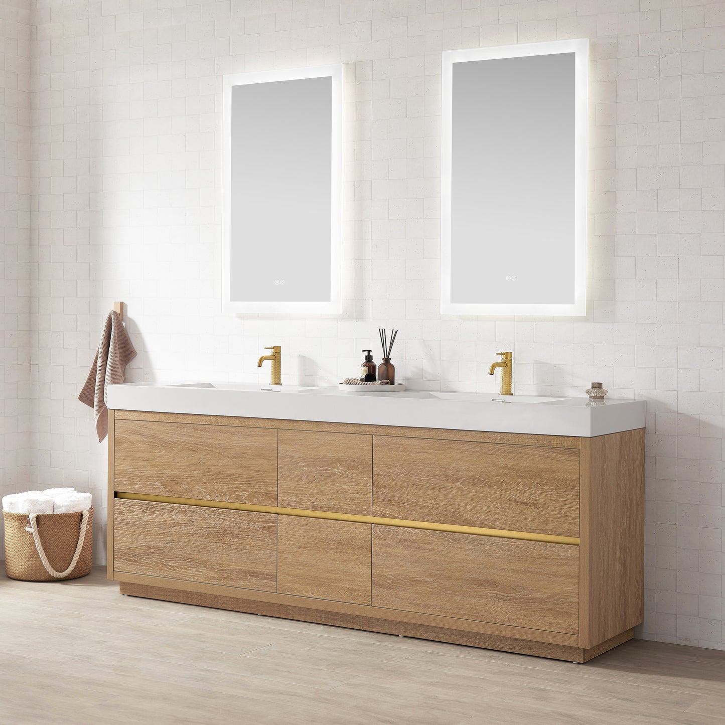 Vinnova Ablitas 84" Rectangular White Composite Granite Stone Console Bathroom Vanity Sink