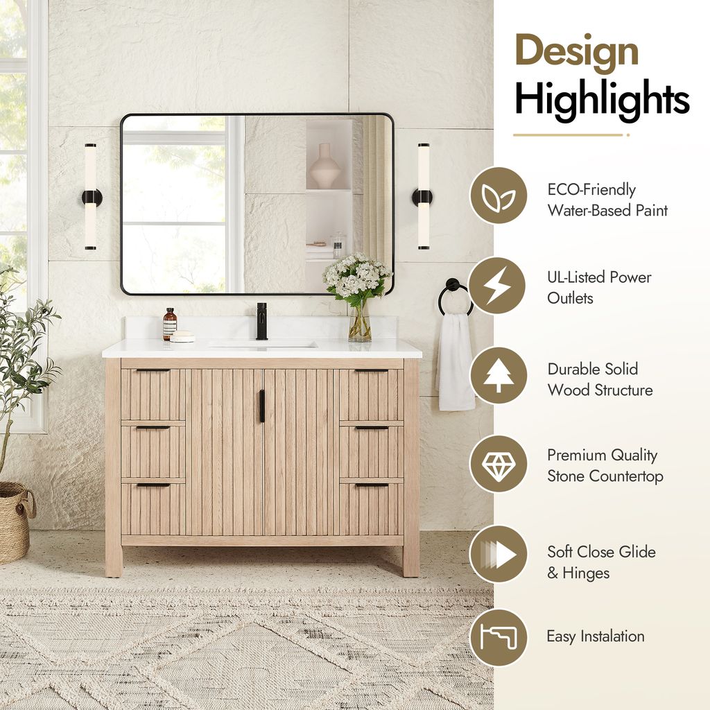Shenzhen 48" Single Sink Bath Vanity in Aged Natural Oak
