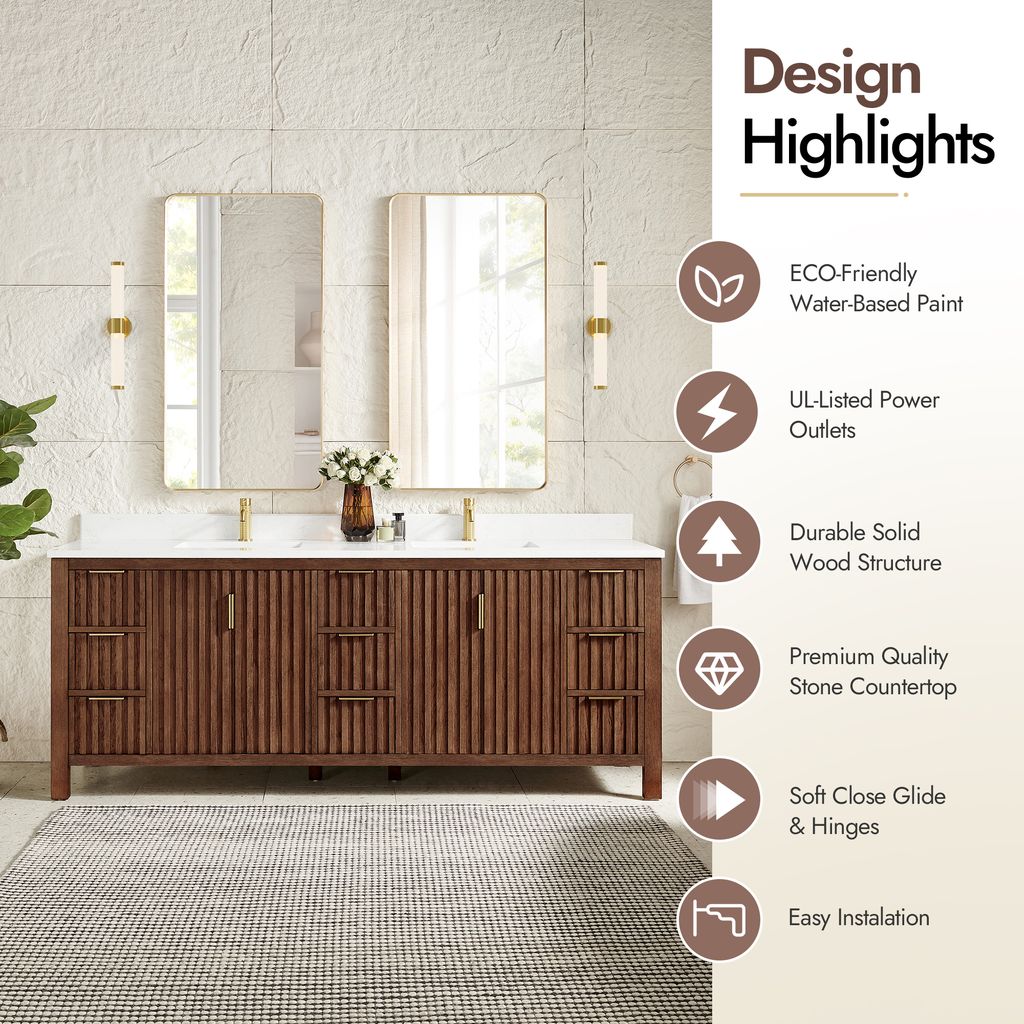 Shenzhen 84" Double Sink Bath Vanity in Aged Dark Brown Oak