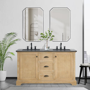 Hervas 60M" Free-standing Double Bath Vanity in Fir Wood Brown with Black Natural Celestite Marble Top