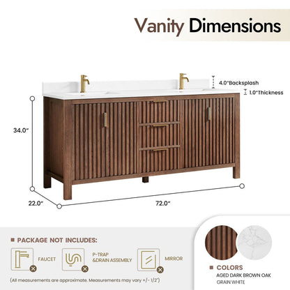 Shenzhen 72" Double Sink Bath Vanity in Aged Dark Brown Oak