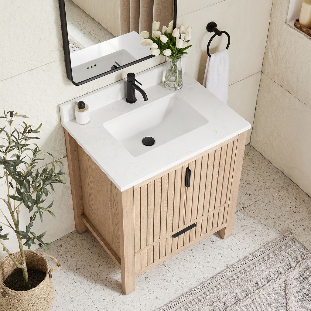 Shenzhen 30" Single Sink Bath Vanity in Aged Natural Oak