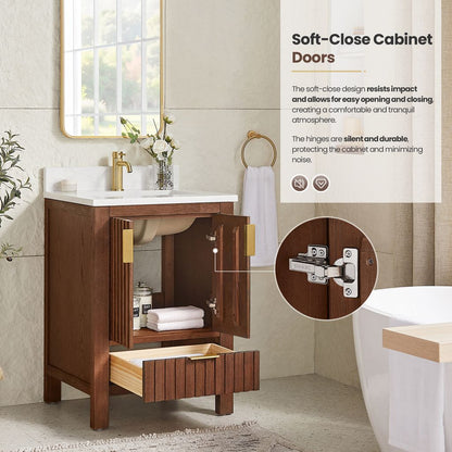 Shenzhen 24" Single Sink Bath Vanity in Aged Dark Brown Oak