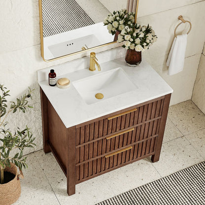 Shenzhen 36" Single Sink Bath Vanity in Aged Dark Brown Oak