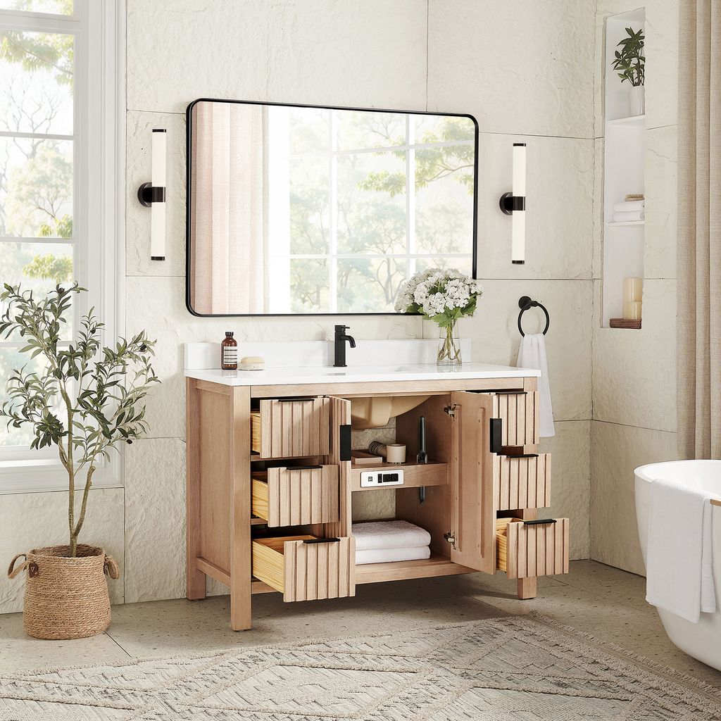 Shenzhen 48" Single Sink Bath Vanity in Aged Natural Oak