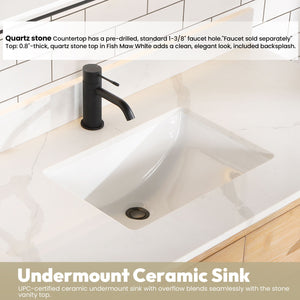 Cristo 48" Floating Single Bath Vanity in Fir Wood Brown with Fish Maw White Quartz Stone Top