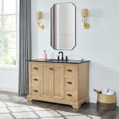 Hervas 48" Free-standing Single Bath Vanity in Fir Wood Brown with Black Natural Celestite Marble Top
