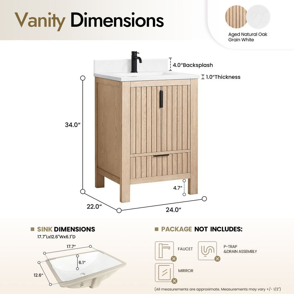 Shenzhen 24" Single Sink Bath Vanity in Aged Natural Oak
