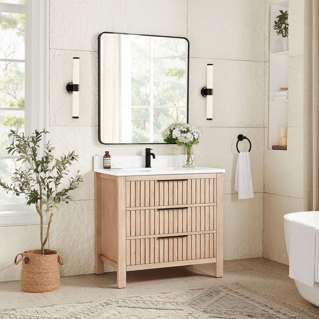 Shenzhen 36" Single Sink Bath Vanity in Aged Natural Oak