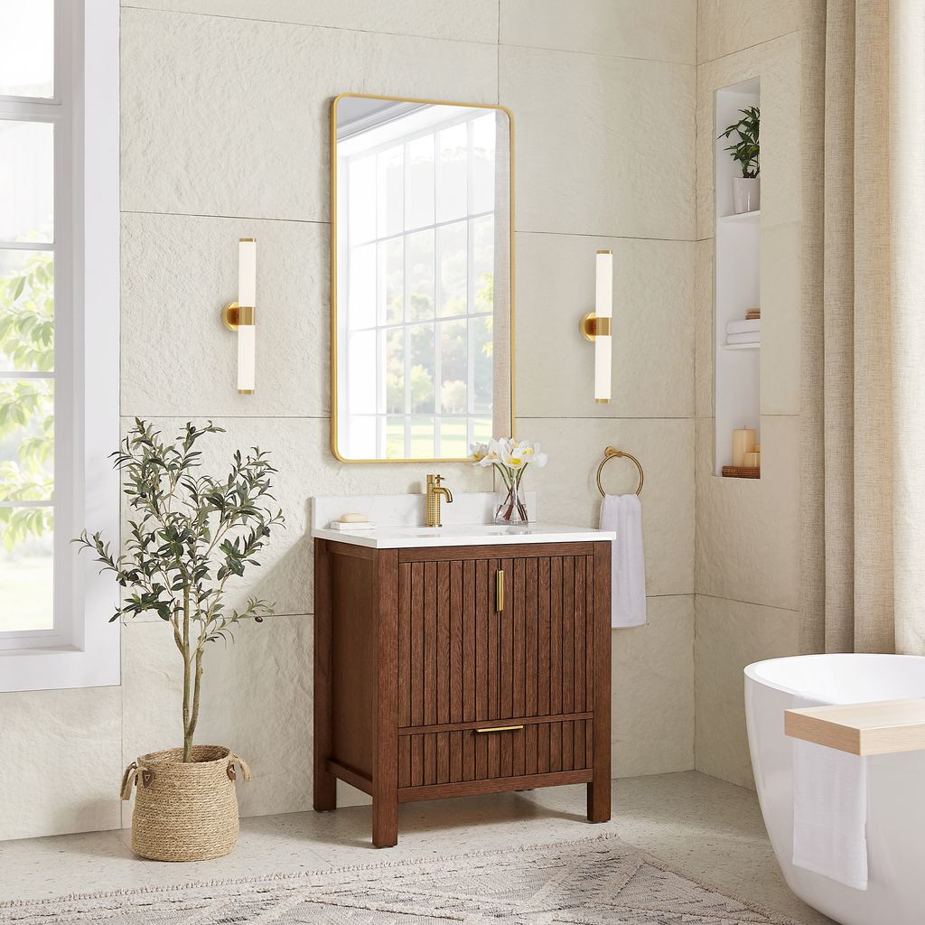Shenzhen 30" Single Sink Bath Vanity in Aged Dark Brown Oak