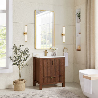 Shenzhen 30" Single Sink Bath Vanity in Aged Dark Brown Oak