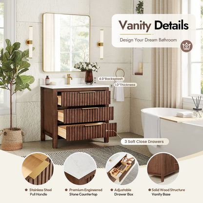 Shenzhen 36" Single Sink Bath Vanity in Aged Dark Brown Oak