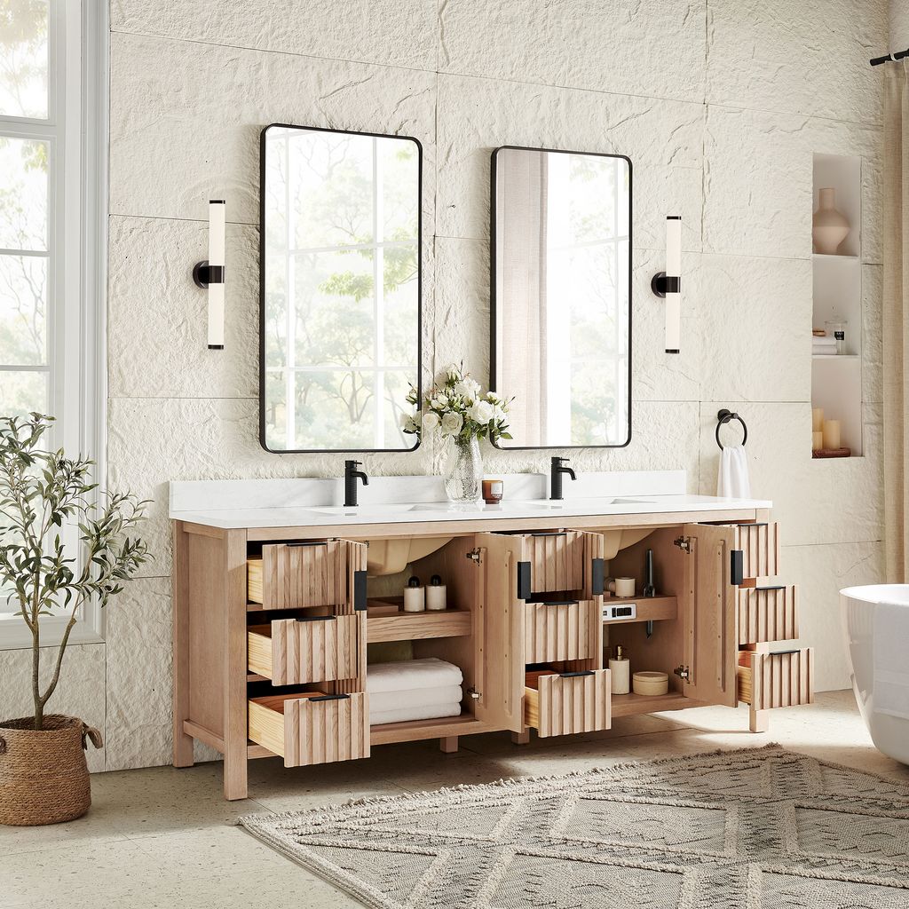 Shenzhen 84" Double Sink Bath Vanity in Aged Natural Oak