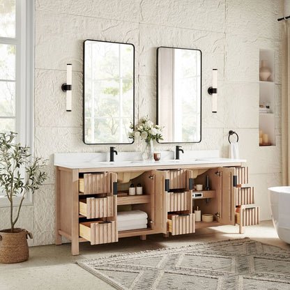 Shenzhen 84" Double Sink Bath Vanity in Aged Natural Oak