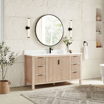 Shenzhen 60" Single Sink Bath Vanity in Aged Natural Oak