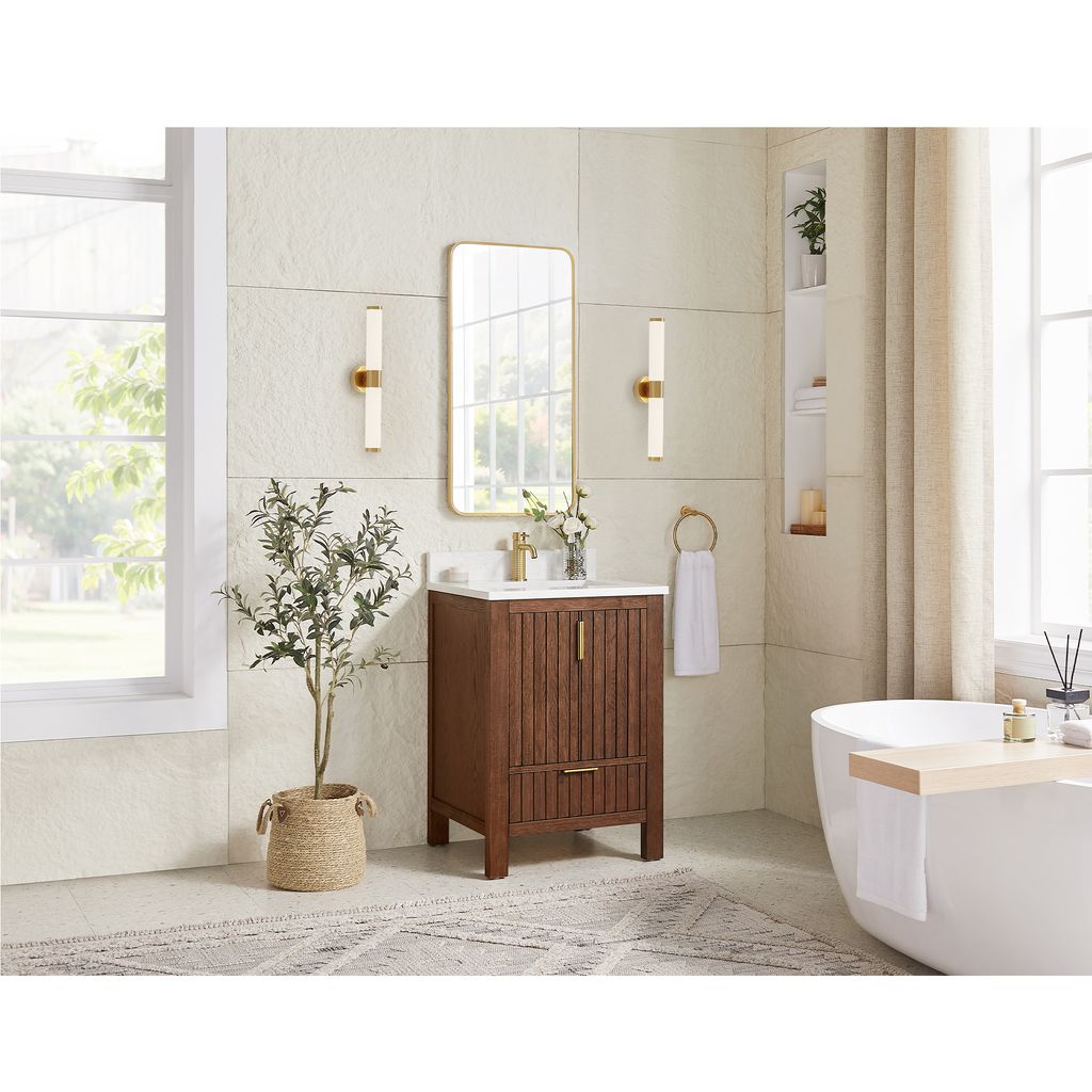 Shenzhen 24" Single Sink Bath Vanity in Aged Dark Brown Oak
