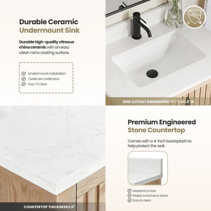 Shenzhen 30" Single Sink Bath Vanity in Aged Natural Oak