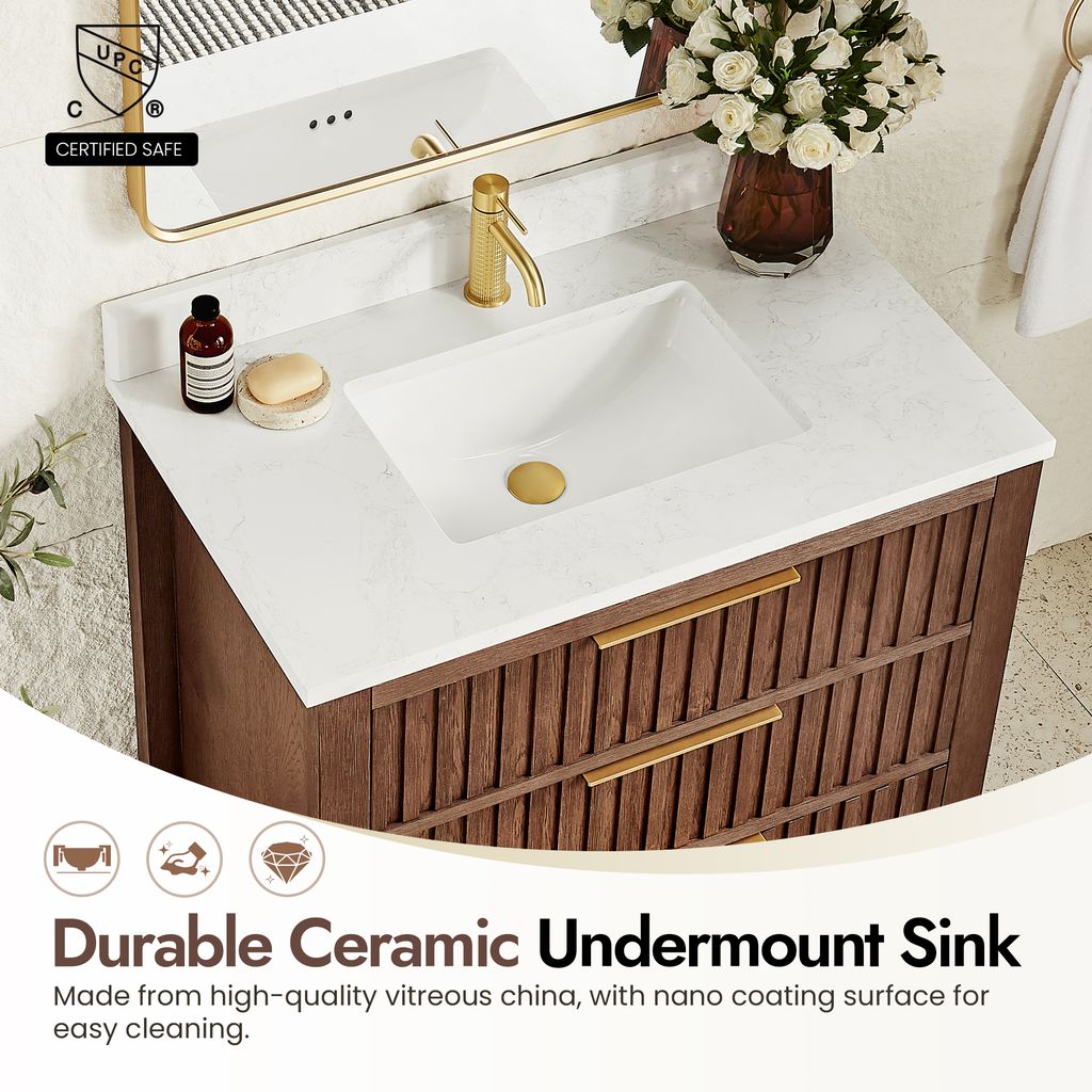 Shenzhen 36" Single Sink Bath Vanity in Aged Dark Brown Oak