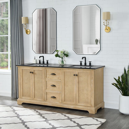 Hervas 72" Free-standing Double Bath Vanity in Fir Wood Brown with Black Natural Celestite Marble Top