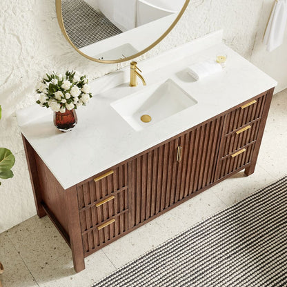 Shenzhen 60" Single Sink Bath Vanity in Aged Dark Brown Oak