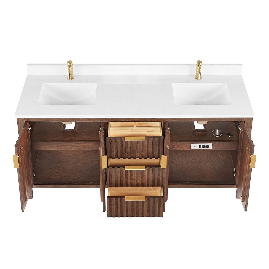 Shenzhen 72" Double Sink Bath Vanity in Aged Dark Brown Oak