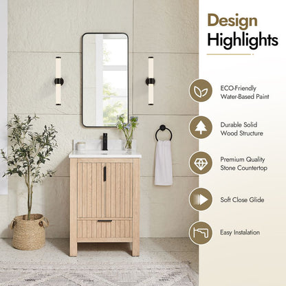 Shenzhen 24" Single Sink Bath Vanity in Aged Natural Oak
