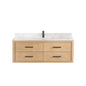 Cristo 55" Floating Single Bath Vanity in Fir Wood Brown with Fish Maw White Quartz Stone Top