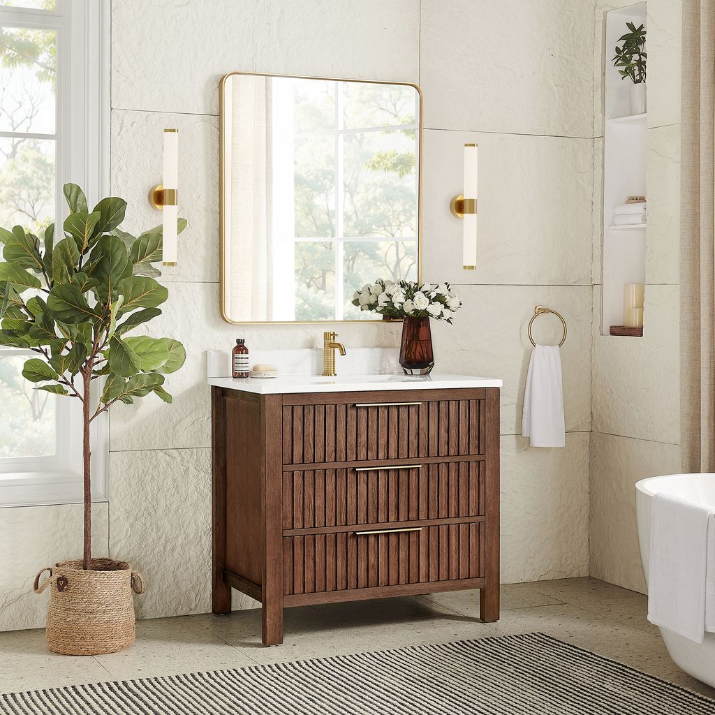 Shenzhen 36" Single Sink Bath Vanity in Aged Dark Brown Oak