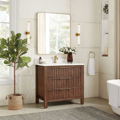 Shenzhen 36" Single Sink Bath Vanity in Aged Dark Brown Oak