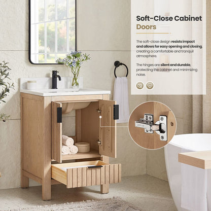 Shenzhen 24" Single Sink Bath Vanity in Aged Natural Oak