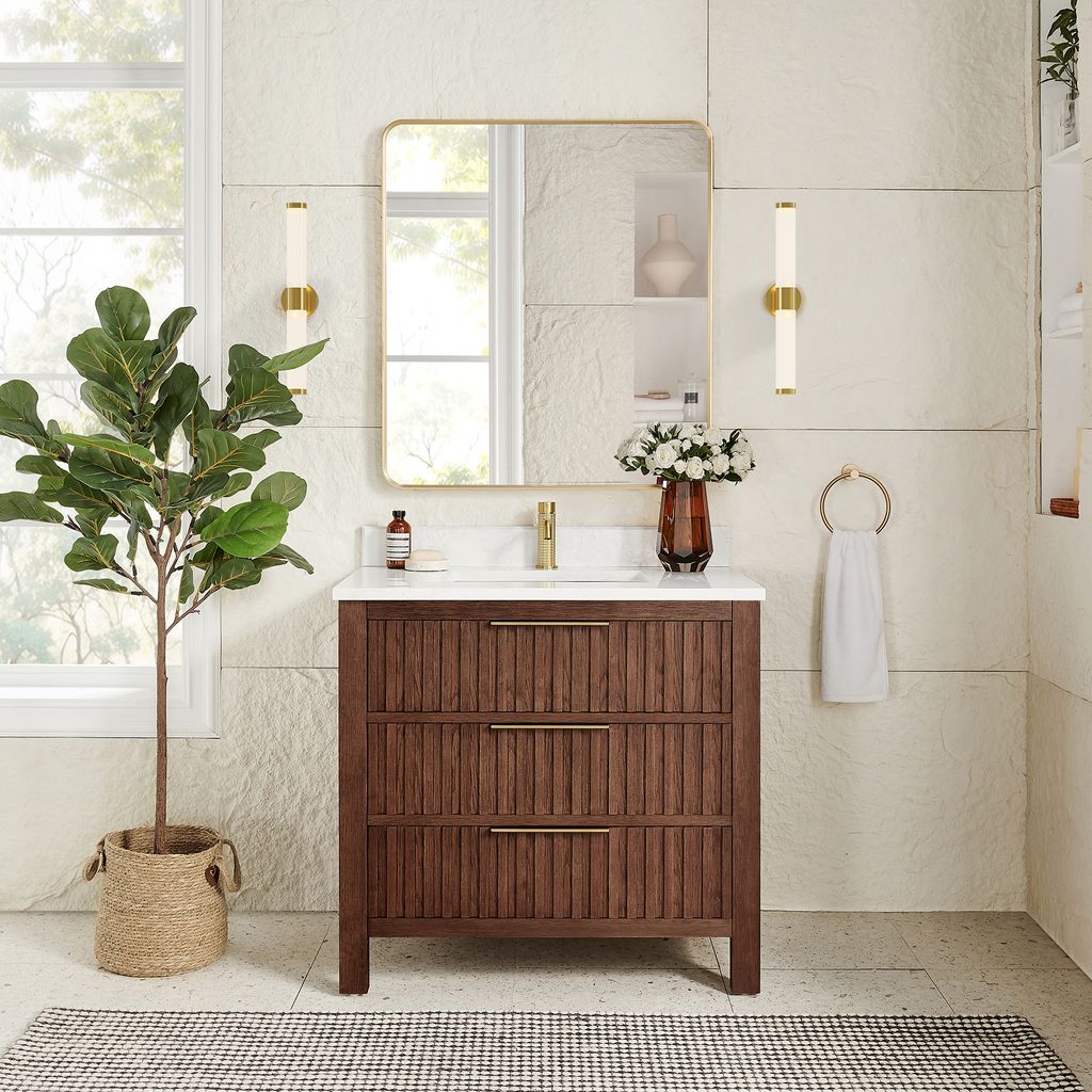 Shenzhen 36" Single Sink Bath Vanity in Aged Dark Brown Oak
