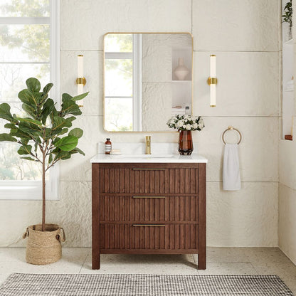 Shenzhen 36" Single Sink Bath Vanity in Aged Dark Brown Oak