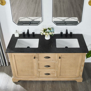 Hervas 60M" Free-standing Double Bath Vanity in Fir Wood Brown with Black Natural Celestite Marble Top