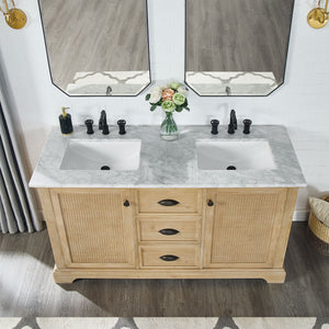 Hervas 60M" Free-standing Single Bath Vanity in Fir Wood Brown with Black Natural Celestite Marble Top