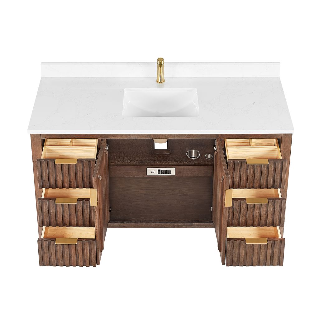Shenzhen 60" Single Sink Bath Vanity in Aged Dark Brown Oak