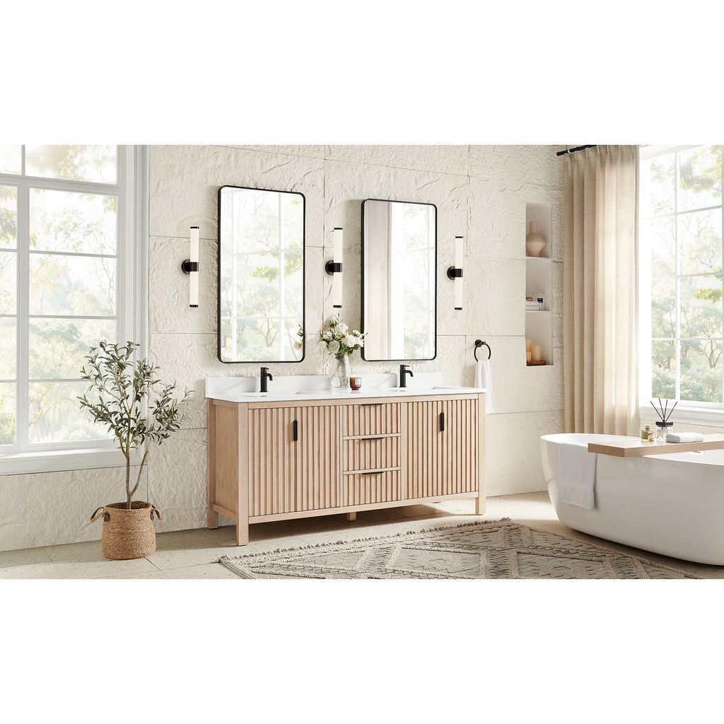 Shenzhen 72" Double Sink Bath Vanity in Aged Natural Oak
