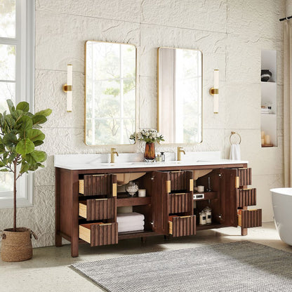 Shenzhen 84" Double Sink Bath Vanity in Aged Dark Brown Oak