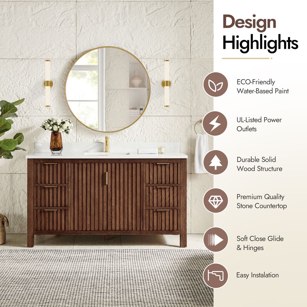 Shenzhen 60" Single Sink Bath Vanity in Aged Dark Brown Oak