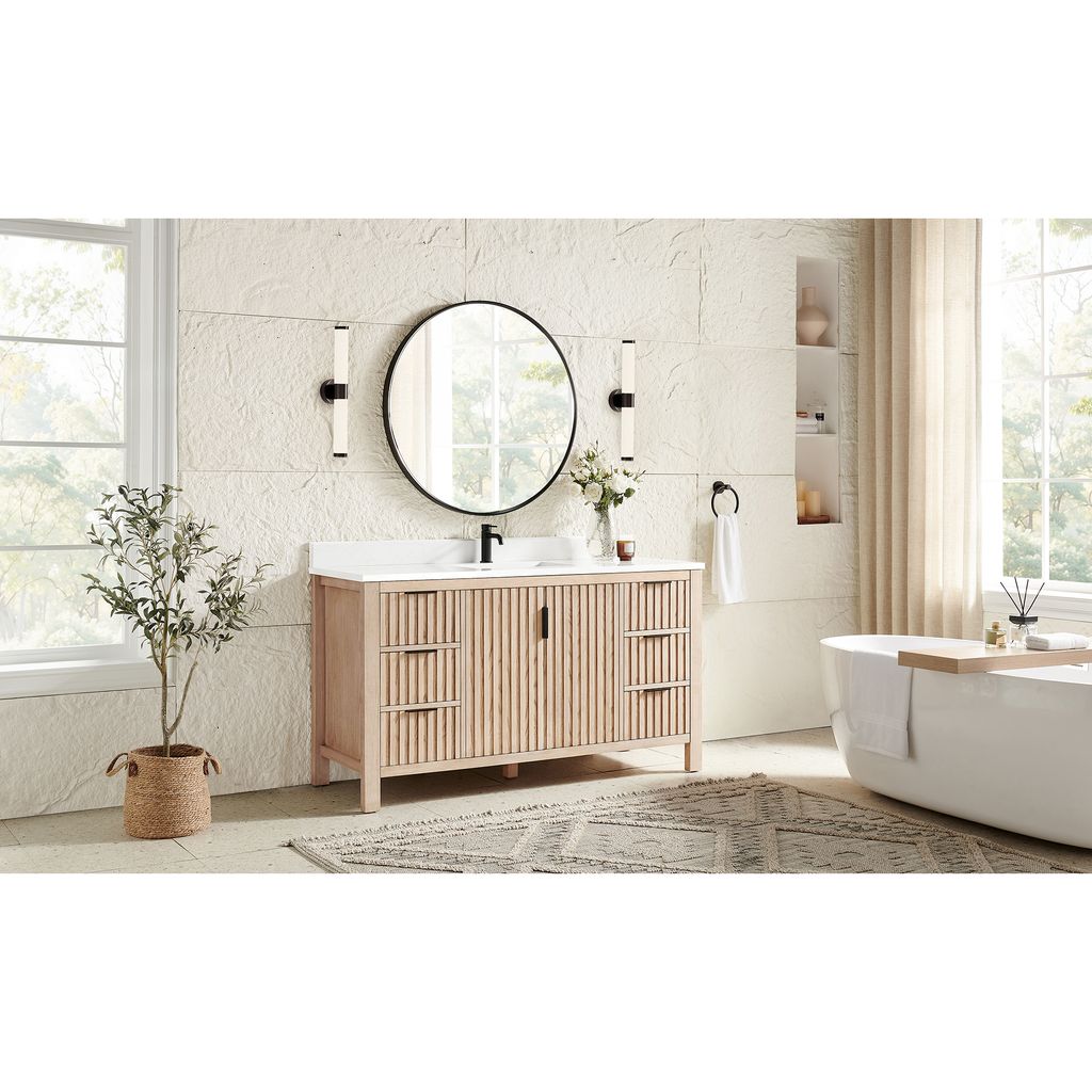 Shenzhen 60" Single Sink Bath Vanity in Aged Natural Oak
