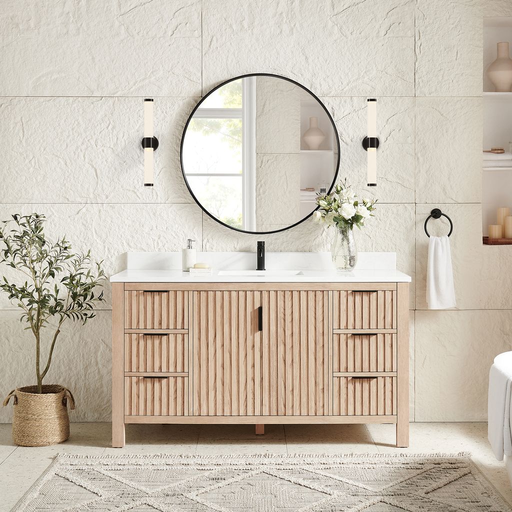 Shenzhen 60" Single Sink Bath Vanity in Aged Natural Oak