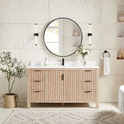 Shenzhen 60" Single Sink Bath Vanity in Aged Natural Oak
