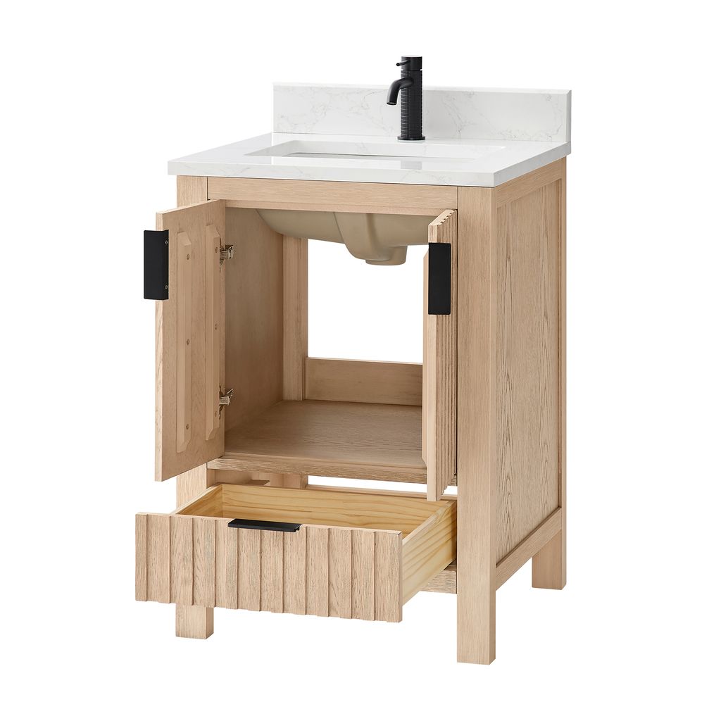 Shenzhen 24" Single Sink Bath Vanity in Aged Natural Oak