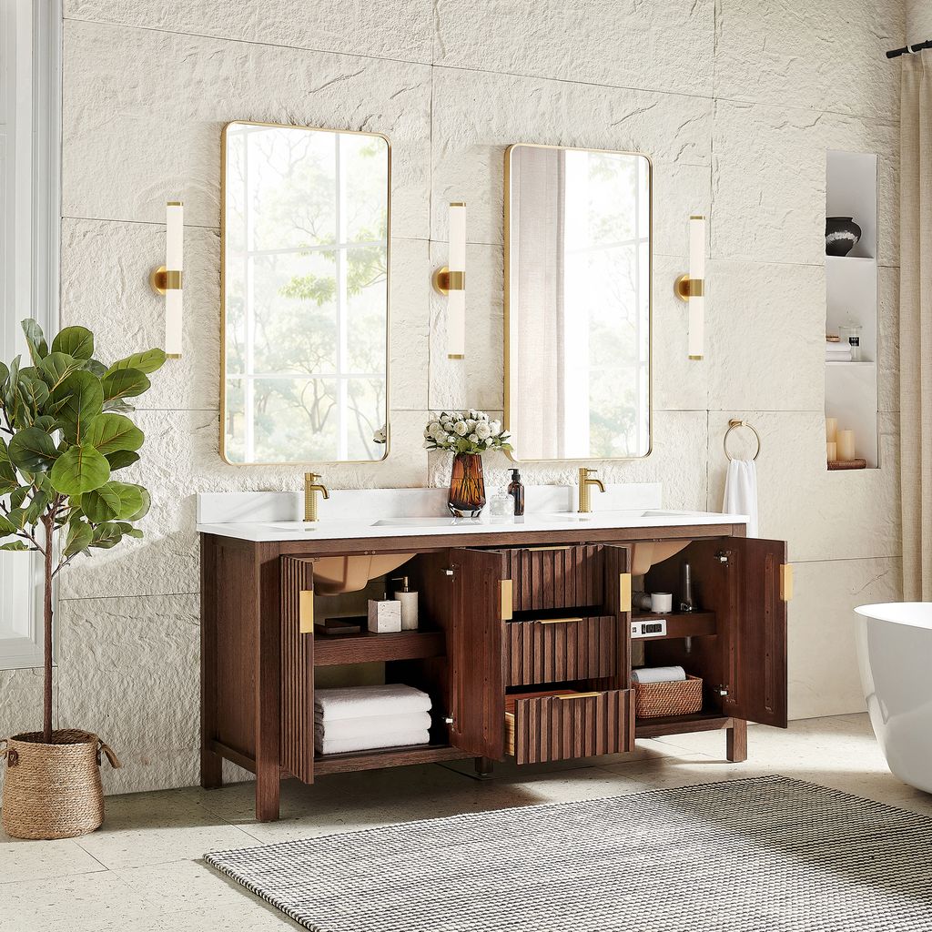 Shenzhen 72" Double Sink Bath Vanity in Aged Dark Brown Oak