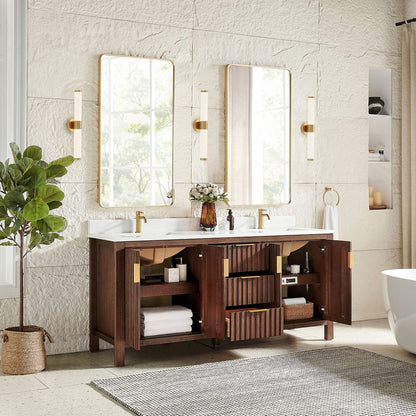 Shenzhen 72" Double Sink Bath Vanity in Aged Dark Brown Oak