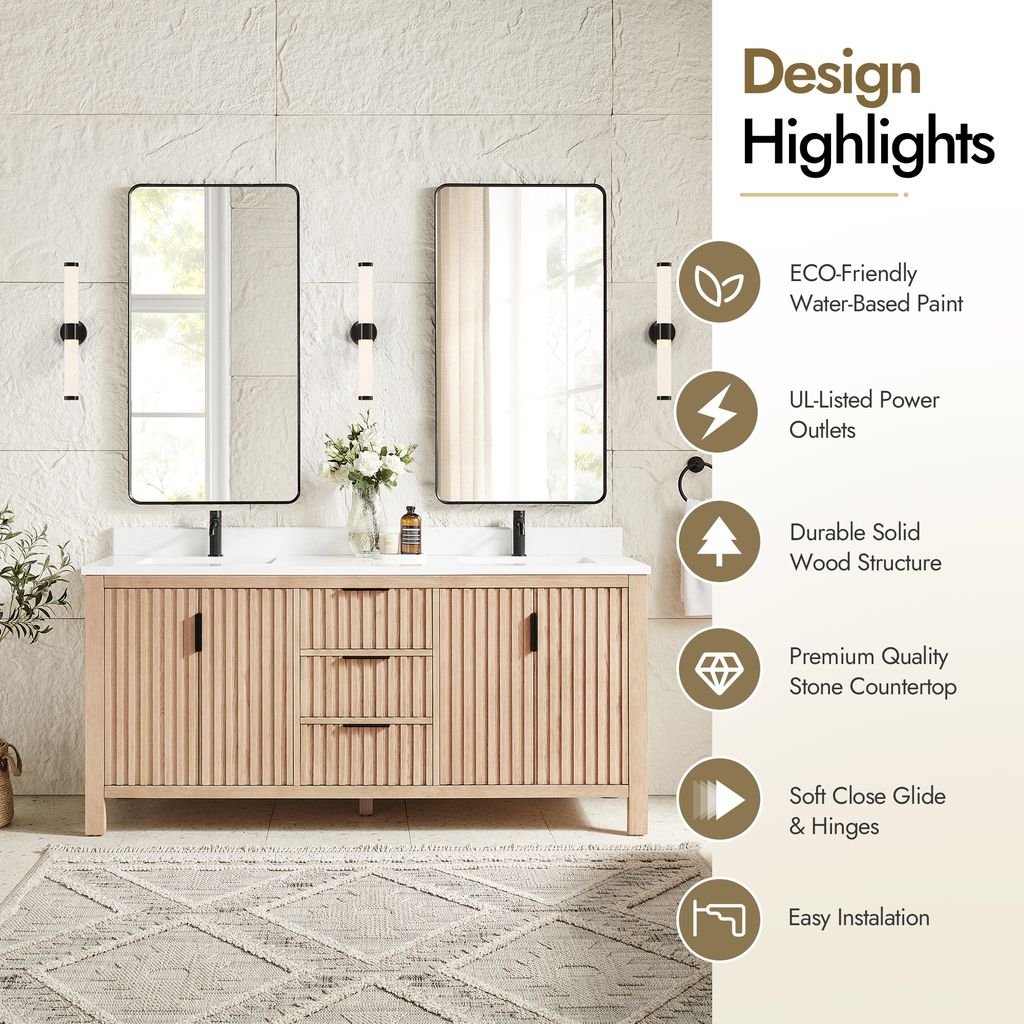 Shenzhen 72" Double Sink Bath Vanity in Aged Natural Oak