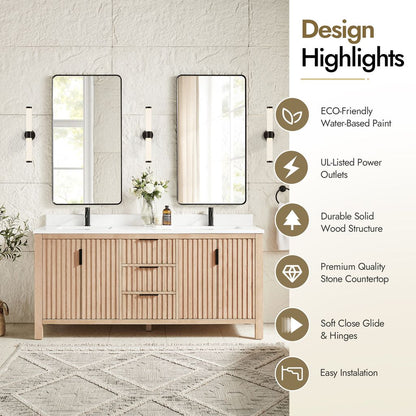 Shenzhen 72" Double Sink Bath Vanity in Aged Natural Oak